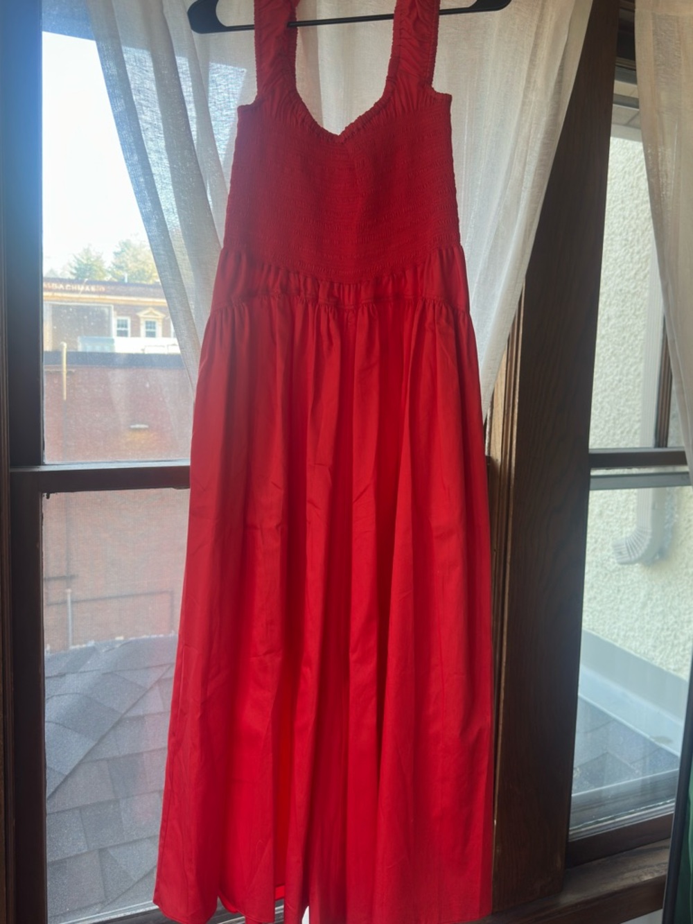 La Ligne Bright Red Smocked Dress